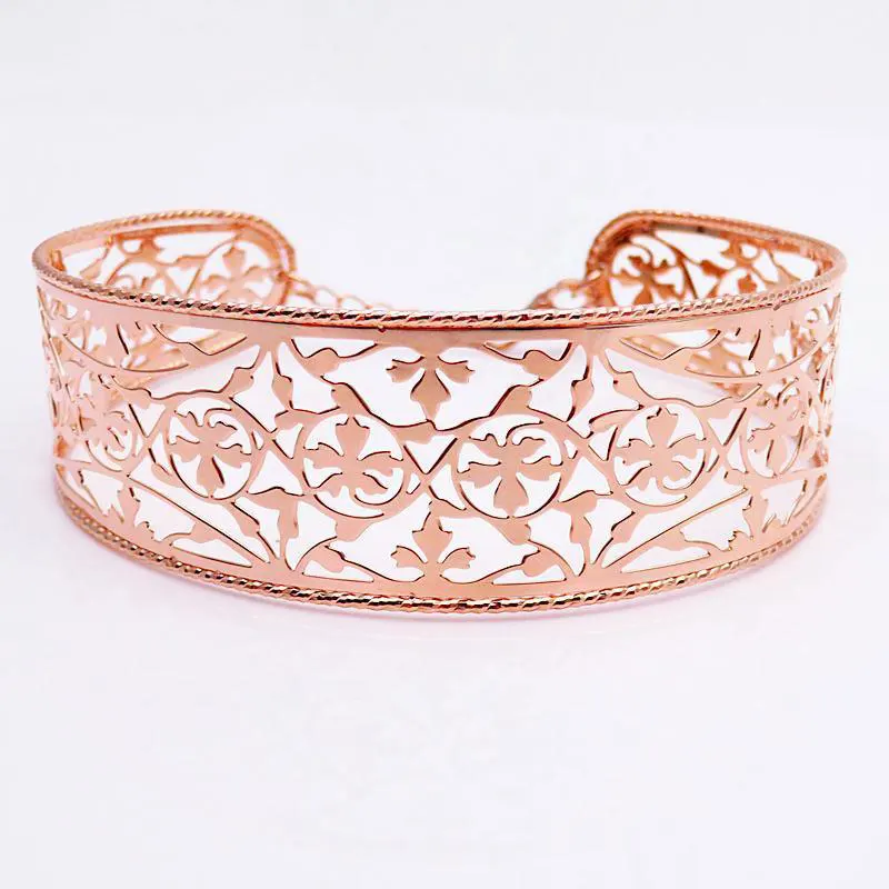 

585 Purple Gold Plated 14K Rose Gold Openwork Wide Version Bracelet for Women Fashion Charm Luxury New Wedding Jewelry Gift