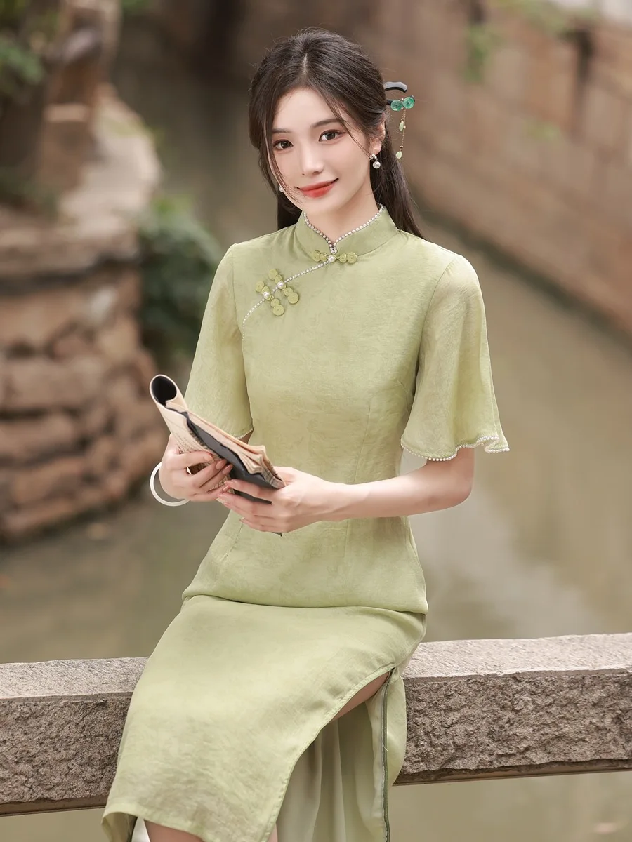 Spring Chinese Style Dress Women Cheongsam Banquet Gown Vintage Button Qipao Elegant Party Clothing Vestidos
Spring Chinese Style Dress Women Cheongsam Banquet Gown Vintage Button Qipao Elegant Party Clothing Vestidos