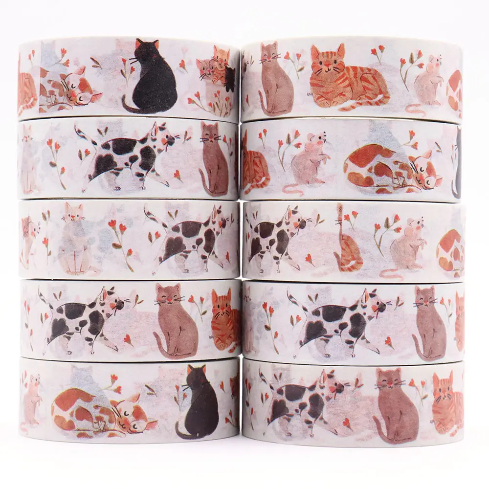 

NEW 10pcs/lot 15mm x 10m Valentine Floral Lovely Cats Tape Masking Adhesive office supplies scrapbooking stationary Washi Tapes