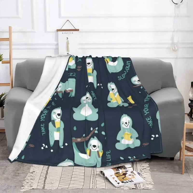 

Sloth Pattern Blanket Fleece Decoration Funny Cute Animal Multifunction Soft Throw Blankets for Sofa Office Quilt