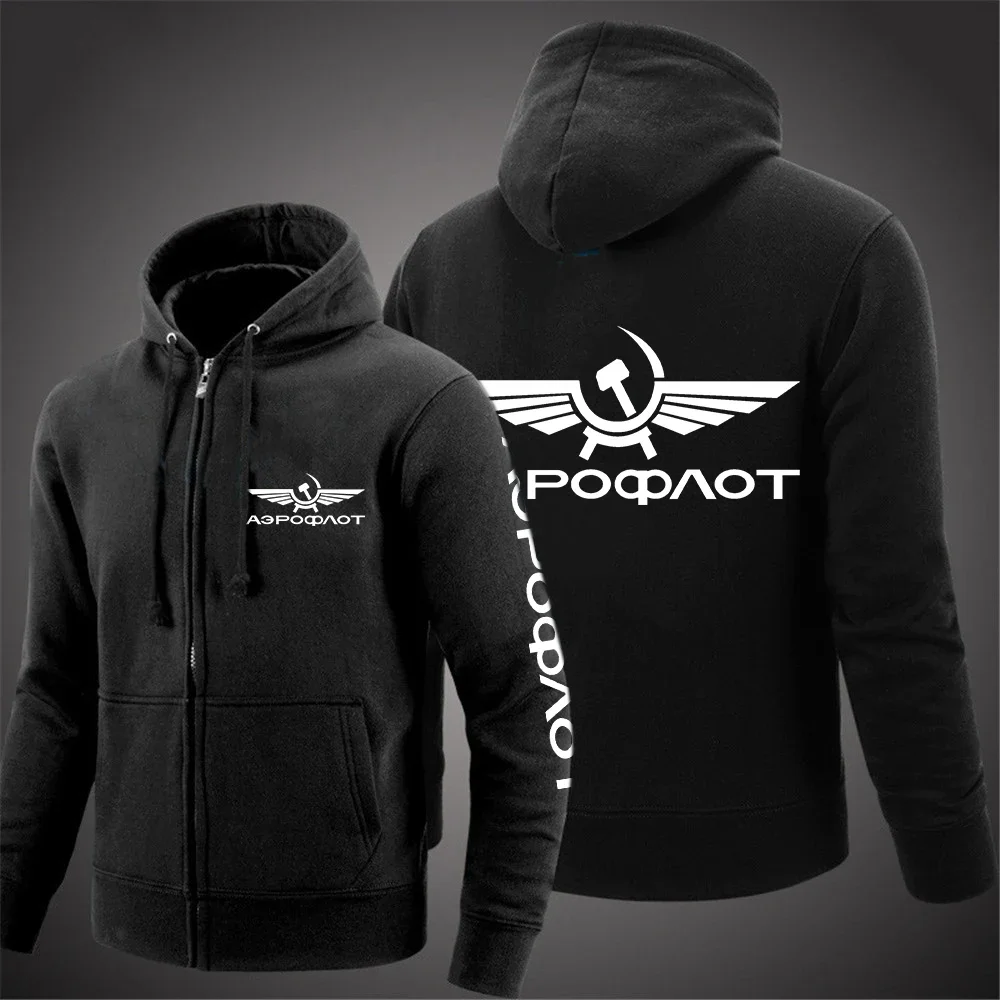 

2024 New Spring Autumn Aeroflot Aviation Russe Pilote Aerospace Casual High Quality Cotton Fashion CCCP Zip Solid Color Hoodies