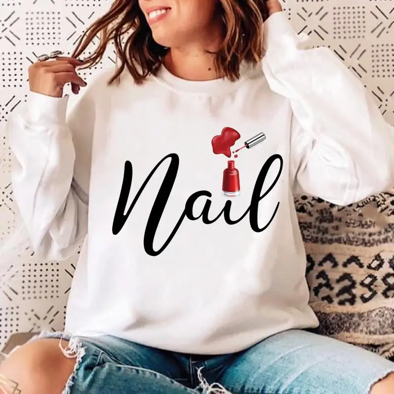 Woman Letter Nail Art Fingernail O-neck Casual Clothing Pullovers Ladies Spring Autumn Winter Hoodies Womens Female Sweatshirts
Woman Letter Nail Art Fingernail O-neck Casual Clothing Pullovers Ladies Spring Autumn Winter Hoodies Womens Female Sweatshirts