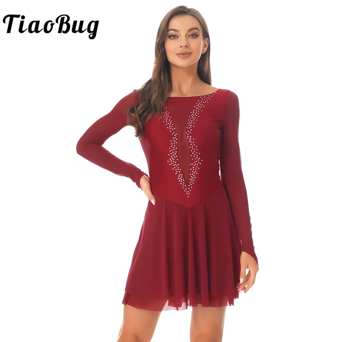 Womens Rhinestones Figure Ice Skating Dress Long Sleeve Chiffon Patchwork Crisscross Back Gymnastics Leotard Ballet Dance Dress
Womens Rhinestones Figure Ice Skating Dress Long Sleeve Chiffon Patchwork Crisscross Back Gymnastics Leotard Ballet Dance Dress