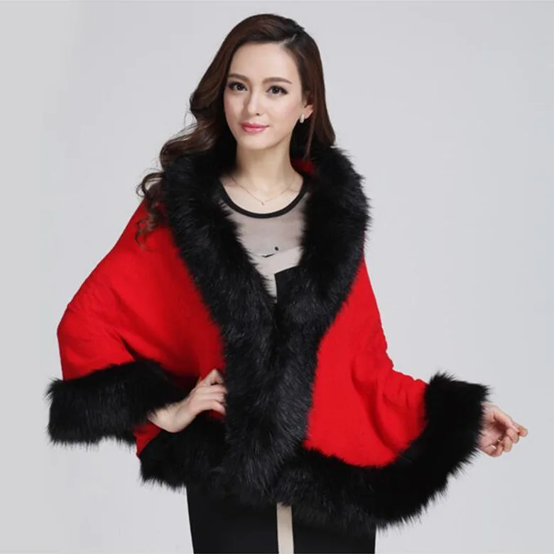 Autumn Winter New Female Cloak Imitation Fur Cloak Cape Imitation Wool Collar Ponchos Women Capes Red
Autumn Winter New Female Cloak Imitation Fur Cloak Cape Imitation Wool Collar Ponchos Women Capes Red