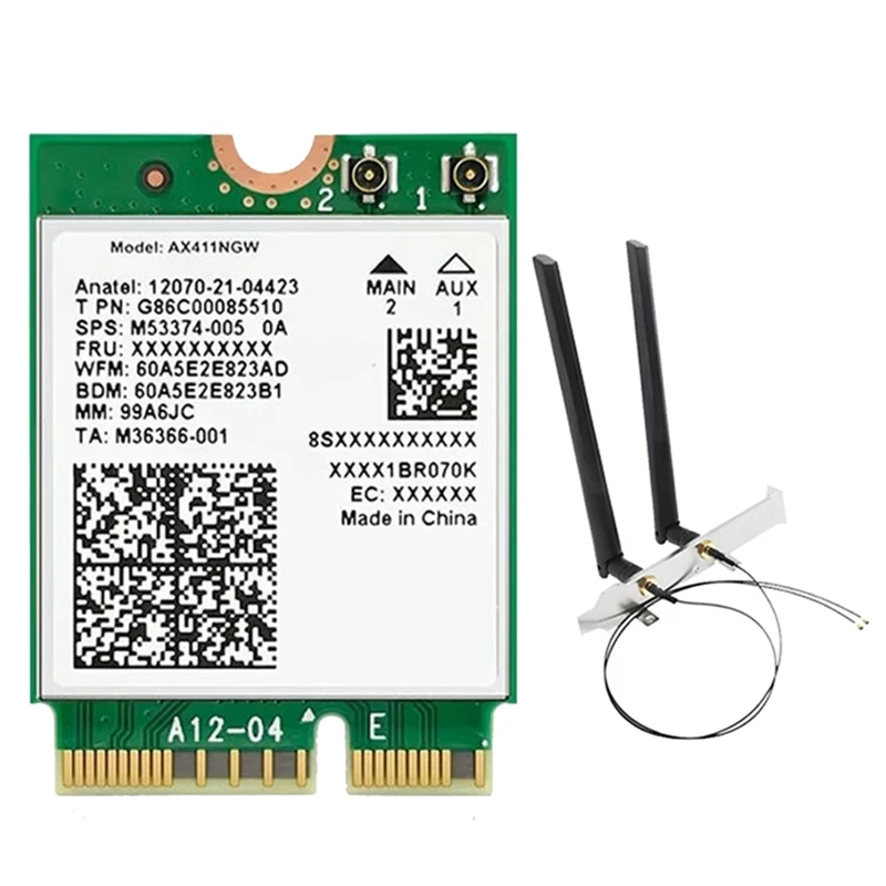 For AX411 Wifi Card+2X8DB Antenna Wifi 6E Cnvio2 BT 5.3 Tri-Band 5374Mbps Module For Laptop/PC Win10/11-64Bit
For AX411 Wifi Card+2X8DB Antenna Wifi 6E Cnvio2 BT 5.3 Tri-Band 5374Mbps Module For Laptop/PC Win10/11-64Bit