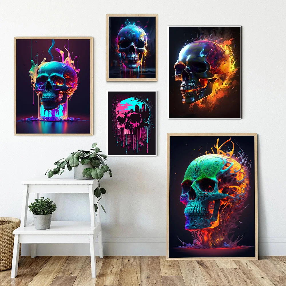 

Abstract Color Skull Head Poster Print Picture Wall Art Canvas Painting Living Room Skeleton Decor Bedroom Mural Frameless