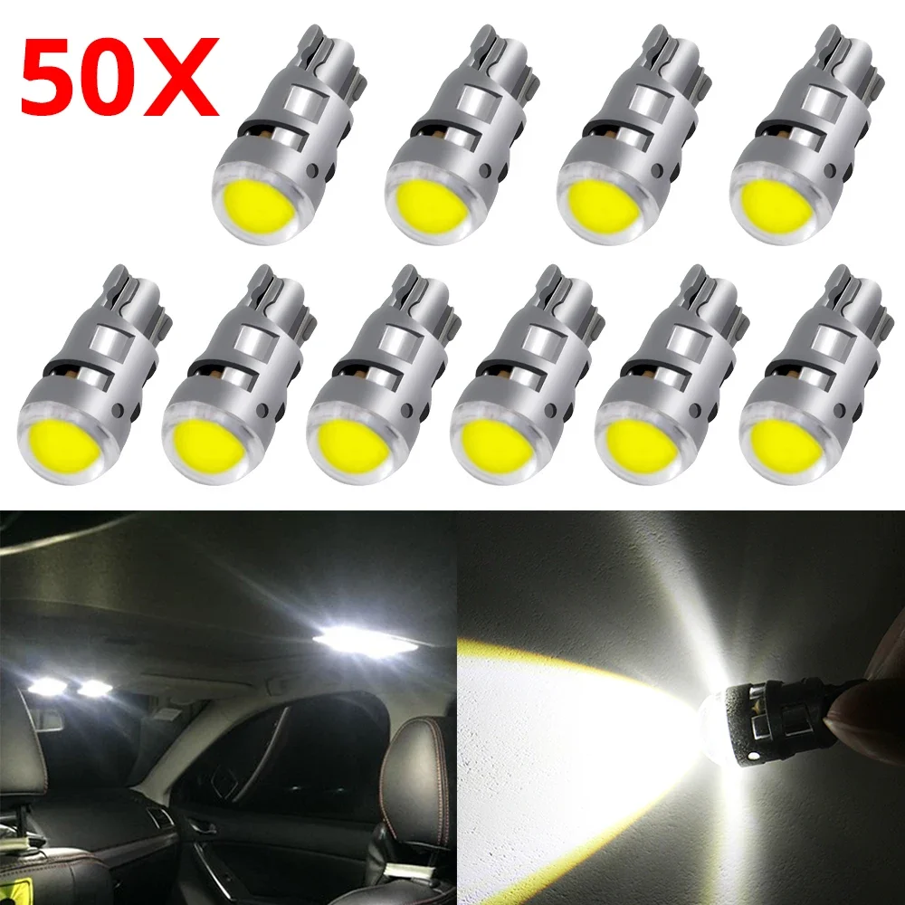 

50X T10 Car Led Signal Lamp Car Auto Bulb W5W LED 12V Reading Interior Lamp Cob Clearance Backup Reverse License Plate Light