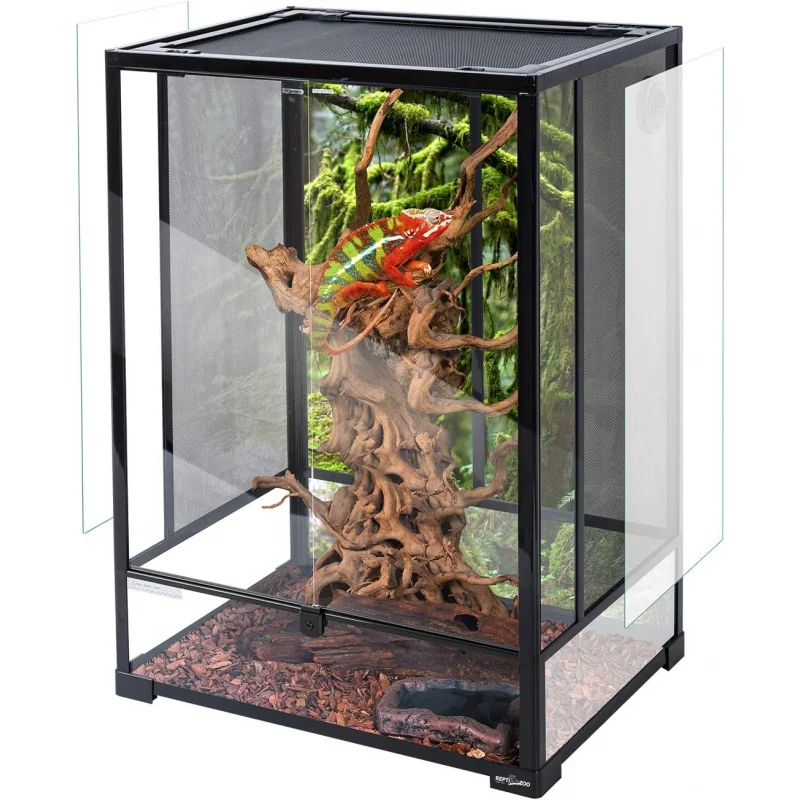 

REPTI ZOO 24" x 18" x 36" Reptile Tall Glass Terrarium Rainforest Habitat Double Hinge Door with Screen Ventilation 67 Gallon Re