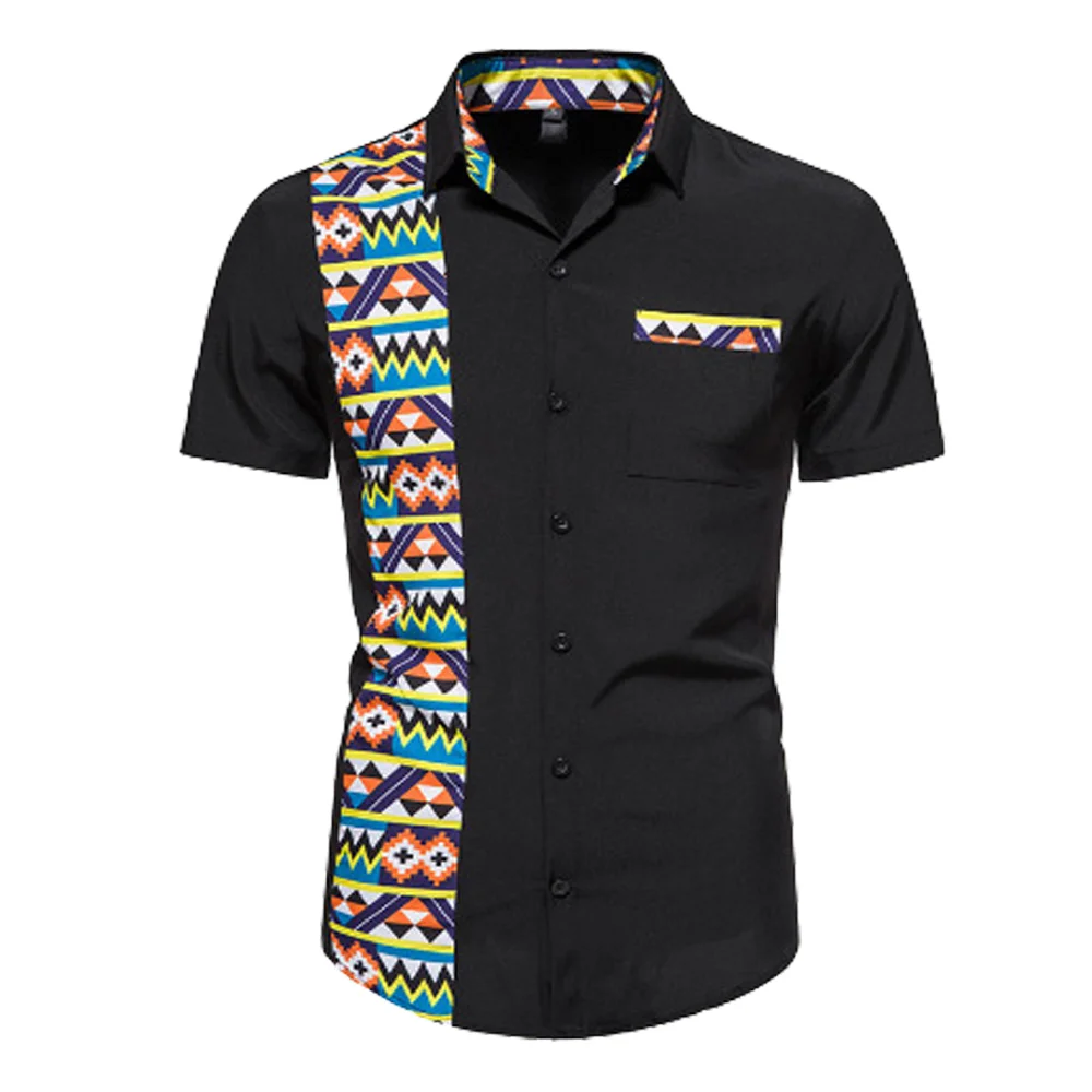 Men's African Cosplay Costume Top White Black Stand-Up Collar Printed Patchwork Design Summer Slim Short Sleeve Button Up Shirt
Men's African Cosplay Costume Top White Black Stand-Up Collar Printed Patchwork Design Summer Slim Short Sleeve Button Up Shirt