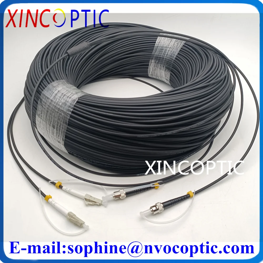 

300M 2Core Multimode OM3-300 Armored LSZH Black 3.0mm Cable,2C ST/UPC-LC/SC/FC/STUPC Outdoor Fiber Optic Patch Cord Cable Jumper