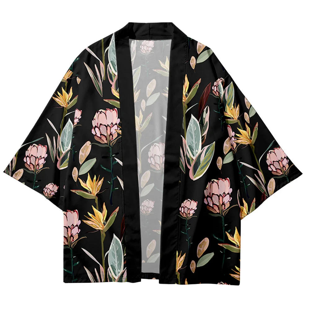 

Plus Size XXS-6XL Black Green Floral Print Loose Japanese Streetwear Cardigan Women Men Harajuku Haori Kimono Cosplay Top Yukata