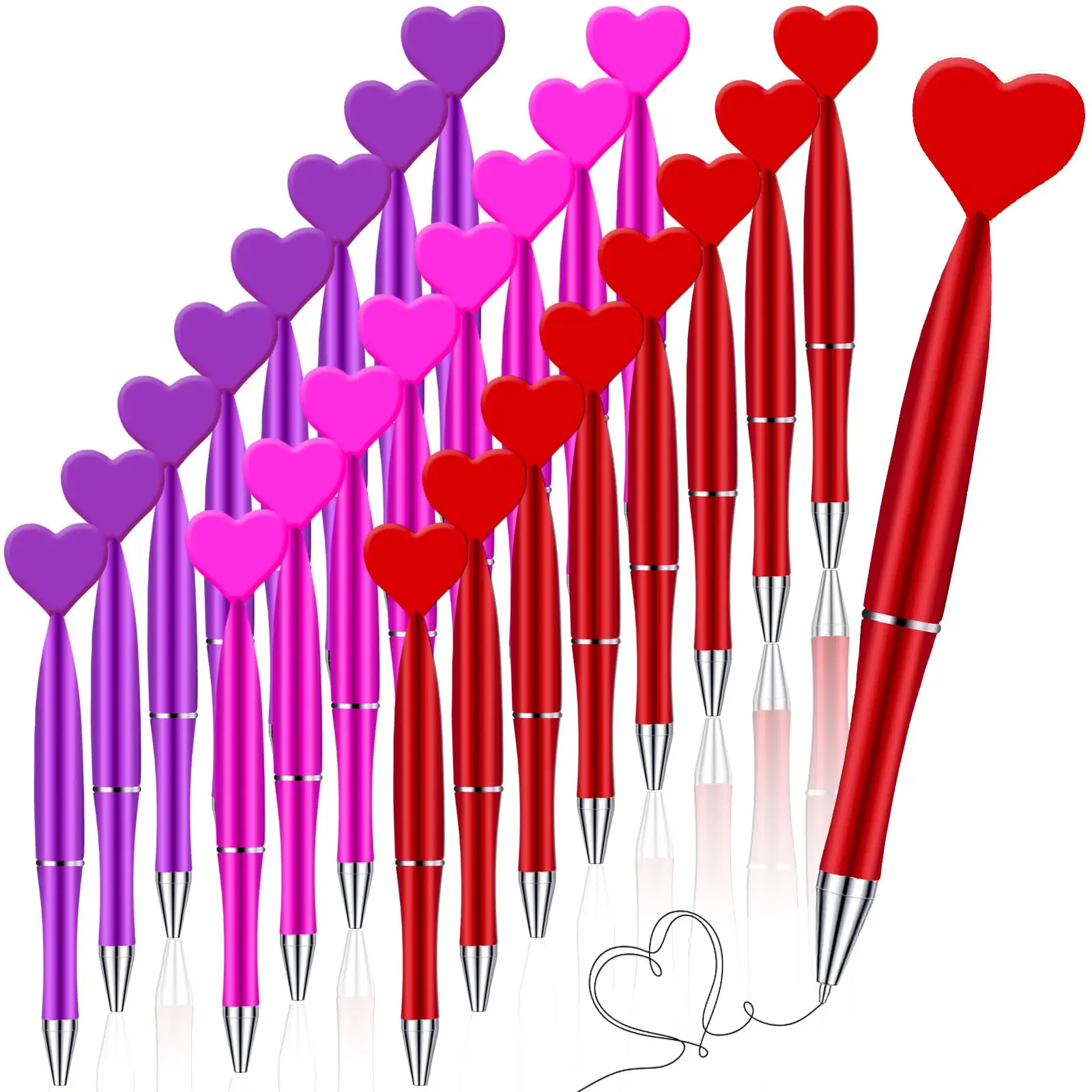 

24Pcs Valentine's Day Heart Shaped Pens Multi Colors Heart Ballpoint Pens Black Ink Decorative Cute Pens Office Pens for Women