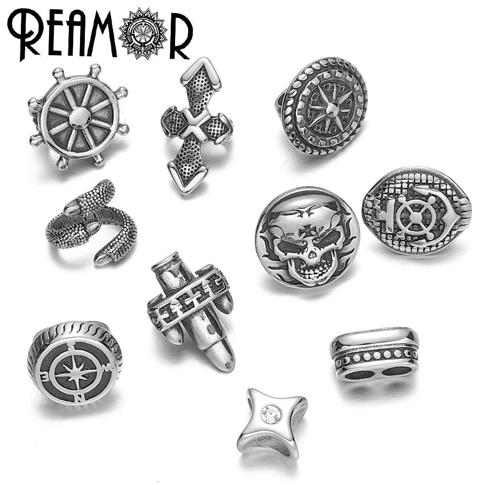 

REAMOR Stainless Steel Anchor Rudder Compass 5mm Double Hole Charms Beads For DIY Leather Bracelet Jewelry Making Accessories