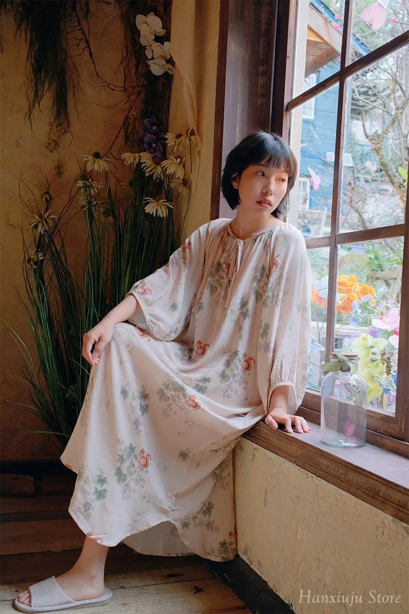 Hanxiuju Vintage Long Sleeve Nightgowns For Women Soft Viscose Cotton Nightwear Ladies Elegant Dress Spring Autumn 24 Sb4253a05db31435db7375778a0fcaad2D