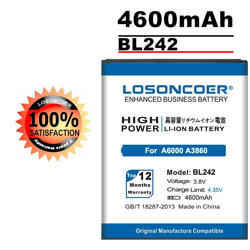 4600mAh BL242 BL-F33 battery For Lenovo A6000 A3860 A3580 A3900 LeMeng K30-T K30-W K30-E K31-t3 K10E70 A6010 Plus A6010 battery
4600mAh BL242 BL-F33 battery For Lenovo A6000 A3860 A3580 A3900 LeMeng K30-T K30-W K30-E K31-t3 K10E70 A6010 Plus A6010 battery