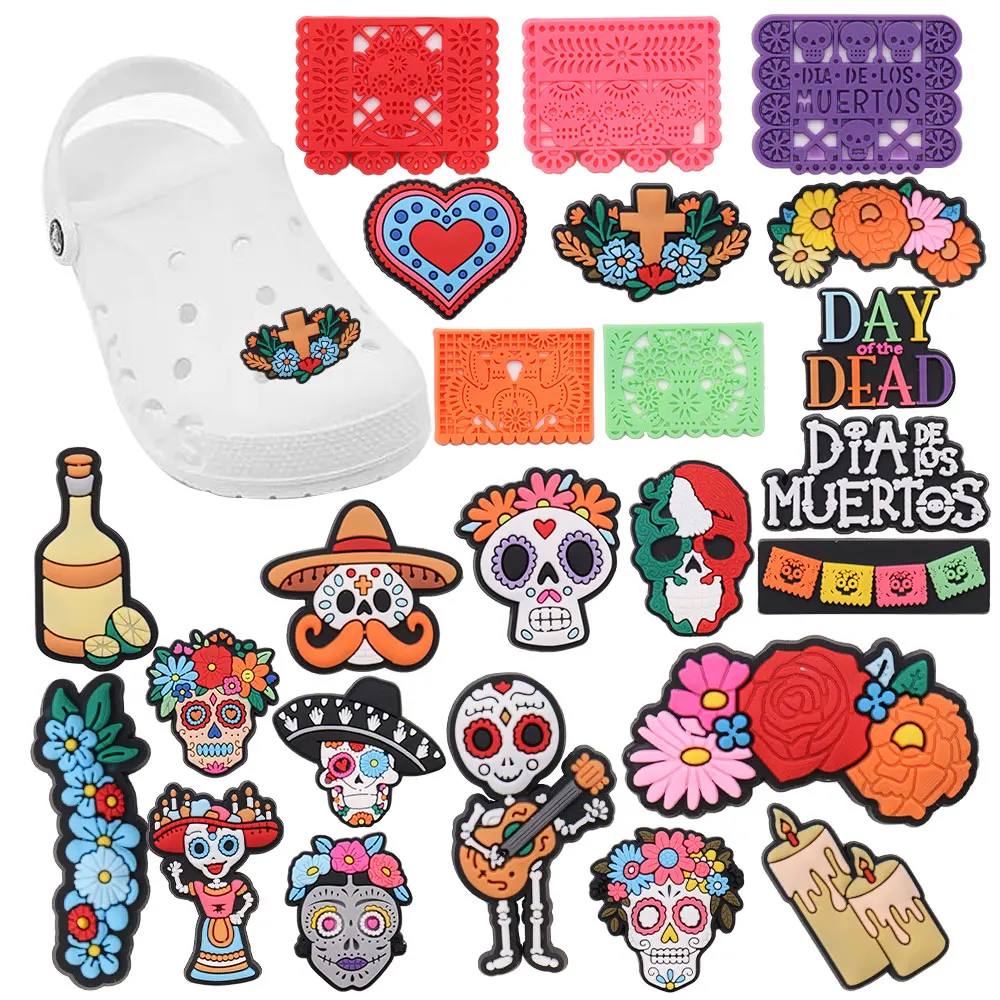 Single Sale 1pcs PVC Shoe Charms Mexican Style Colorful Wreath Skull Slipper Accessories Shoes Ornament For Children Gift
Single Sale 1pcs PVC Shoe Charms Mexican Style Colorful Wreath Skull Slipper Accessories Shoes Ornament For Children Gift
