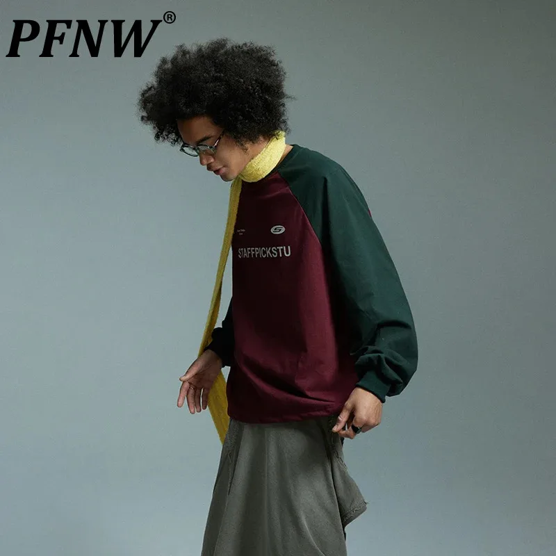 

PFNW Stitching Color Men's Sweatshirts American Stylish Male Vintage Pullovers Spliced High Street 2024 Spring Chic New 28W2918