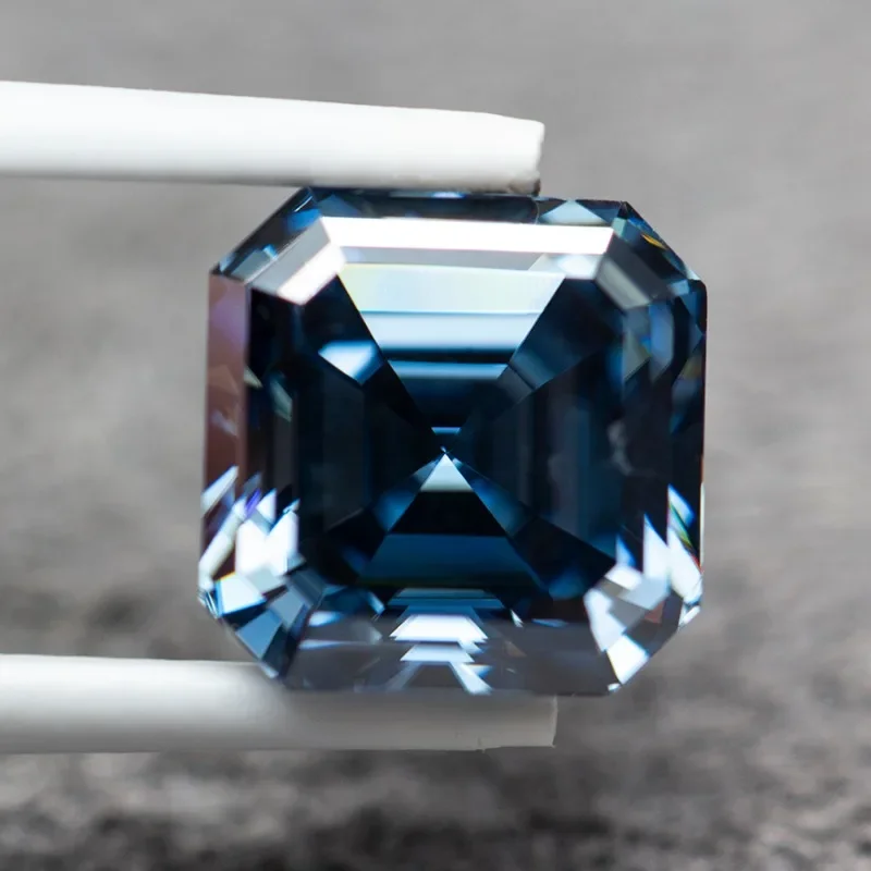 

Moissanite Stone with Comes with GRA Certificate Royal Blue Asscher Cut Moissanita Diamond VVS1 Pass Diamond Tester