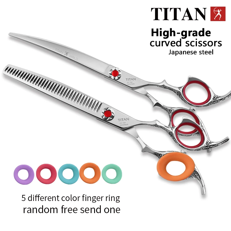 

TITAN 6.5/7.0/7.5 Pet Grooming Scissors Set Dog Hair Cutting Shears Cutting Thinning Curved Scissor Kit