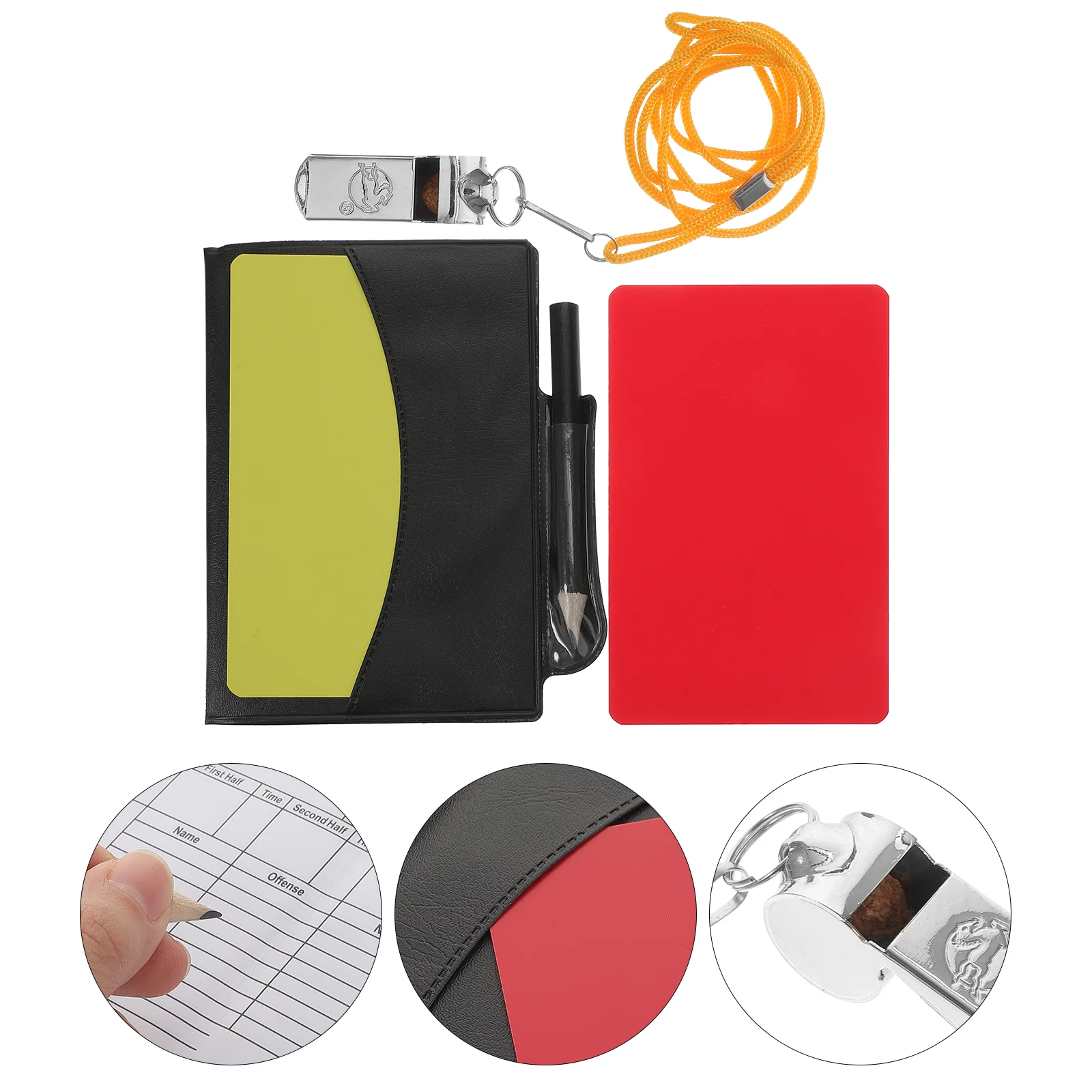 

Inoomp Metal Wallet Cards Referee Kit Red Yellow Whistle Score Pads Pencils Football Soccer Sweat Suit