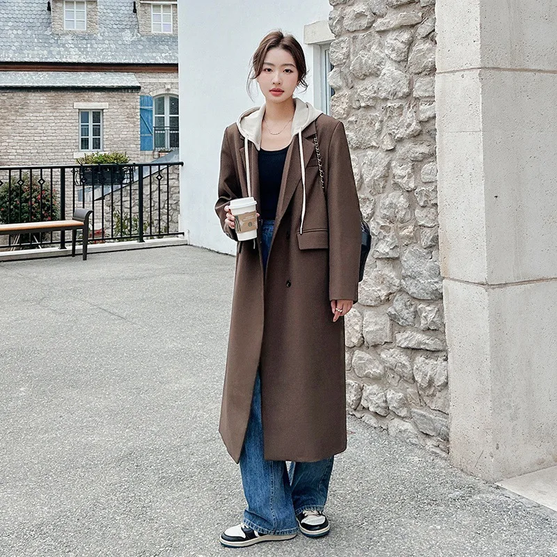 SuperAen Korean Design Fake Two Piece Hooded Coffee Colored Suit Coat for Women Spring and Autumn New Casual Coat
SuperAen Korean Design Fake Two Piece Hooded Coffee Colored Suit Coat for Women Spring and Autumn New Casual Coat