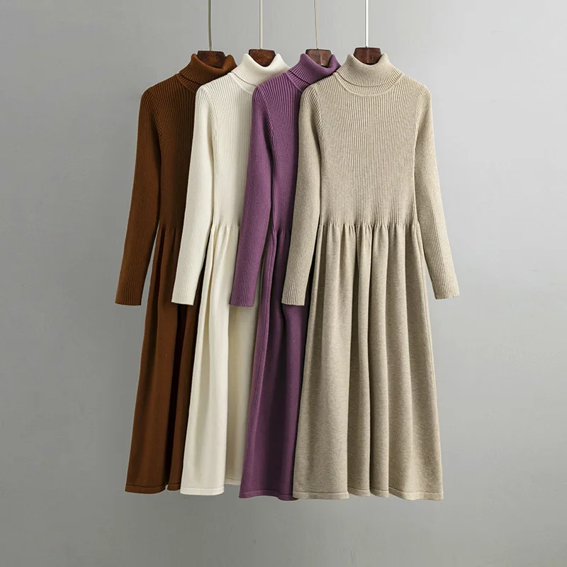 Winter Autumn Thick Warm Knitted Sweater Dress for Women Midi Long Dress Ladies A Line Sweater Solid Turtleneck Dresses Elegant
Winter Autumn Thick Warm Knitted Sweater Dress for Women Midi Long Dress Ladies A Line Sweater Solid Turtleneck Dresses Elegant