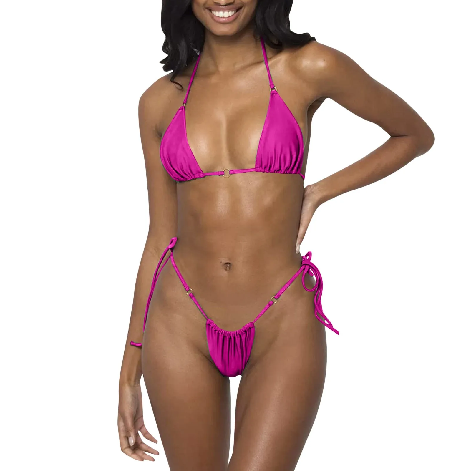 

Women Halter String Bikini Set Sexy Thong Two Piece Swimsuits Solid Color Bathing Swimwear Women Swimsuit Tops Colorful