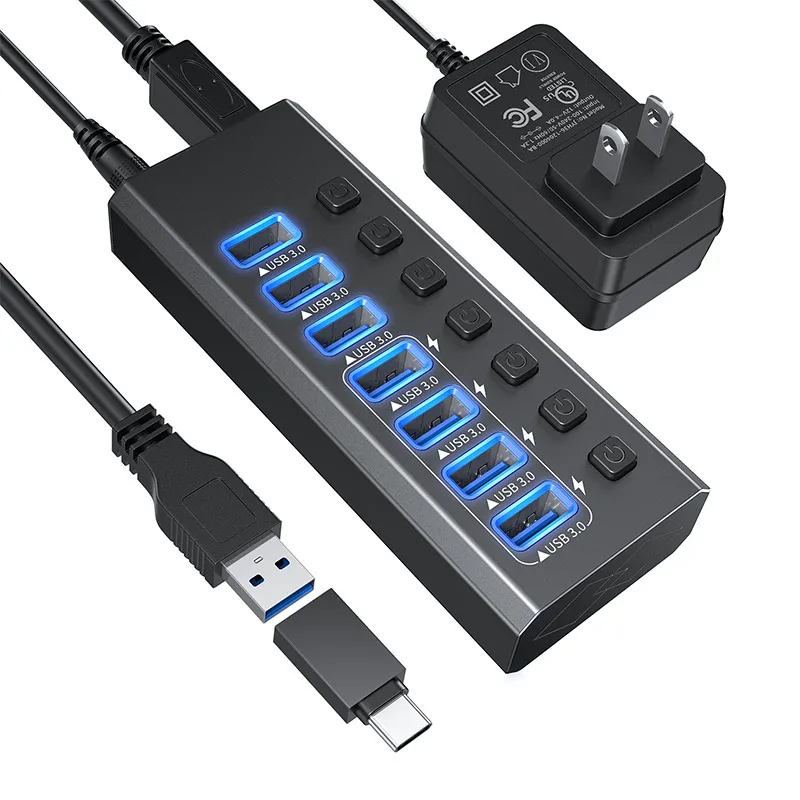 7-port USB3.0 Docking station hub group control branching device independent switch fast charging USB hub with power supply
7-port USB3.0 Docking station hub group control branching device independent switch fast charging USB hub with power supply