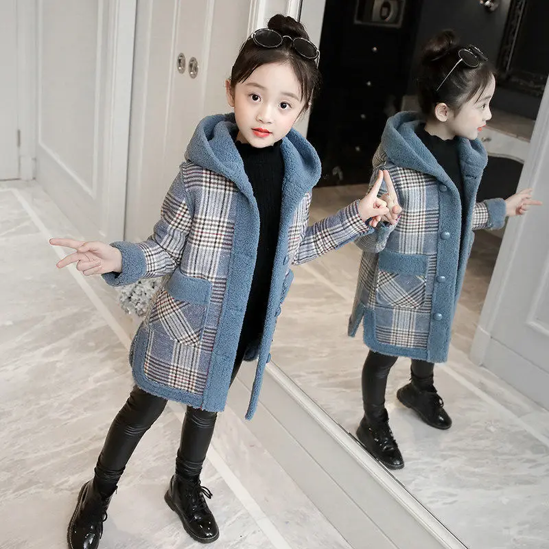 Fashion Girls Clothing Jackets Autumn Winter Parka Clothes Long Coat Windbreaker Plaid Thicken Lamb Children Woolen Coats E851
Fashion Girls Clothing Jackets Autumn Winter Parka Clothes Long Coat Windbreaker Plaid Thicken Lamb Children Woolen Coats E851