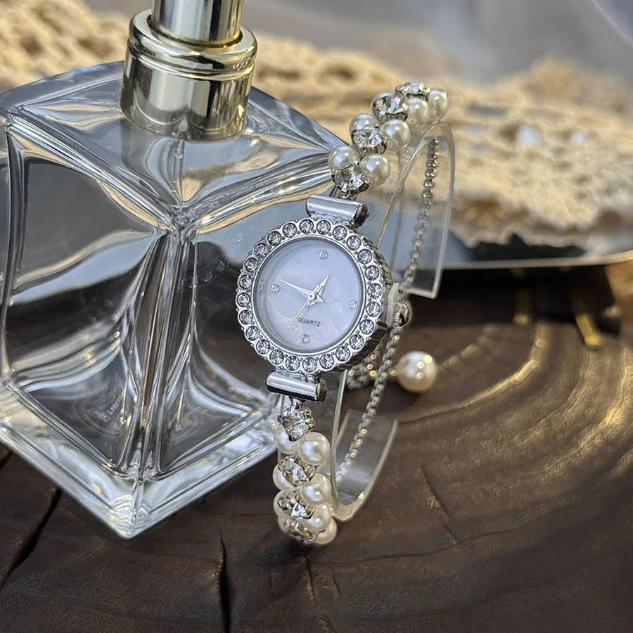 Double-Row Pearl Diamond-Encrusted Pull Rope Bracelet Women's Quartz Watch Romantic SweetStyle Fashion Luxury Niche Wristwatch Double-Row Pearl Diamond-Encrusted Pull Rope Bracelet Women's Quartz Watch Romantic SweetStyle Fashion Luxury Niche Wristwatch