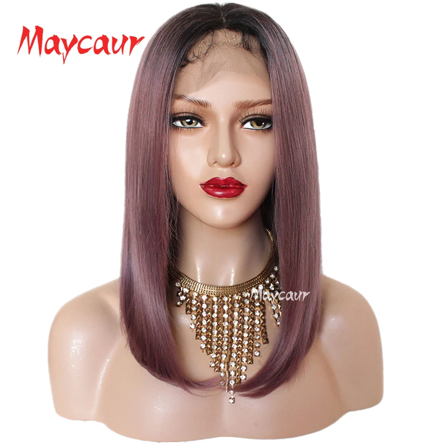 Maycaur Natural Straight Black Purple Ombre Color Synthetic Lace Front Wigs Short Bob Hair Lace Wig for Women 
Maycaur Natural Straight Black Purple Ombre Color Synthetic Lace Front Wigs Short Bob Hair Lace Wig for Women