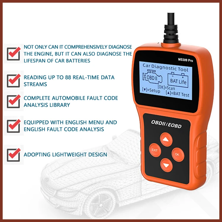 MS309PRO OBD диагностический инструмент Обнаружение аккумулятора автомобильный код считывающая карта Автомобильный детектор OBD детектор неисправности автомобиля
MS309PRO OBD диагностический инструмент Обнаружение аккумулятора автомобильный код считывающая карта Автомобильный детектор OBD детектор неисправности автомобиля