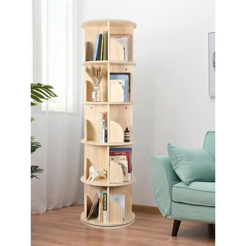 

Rotating Bookshelf,360 Display 5 Tier Floor Standing Bookcase Storage Rack for Kids&Adult,Wood Narrow Book Shelf Organizer