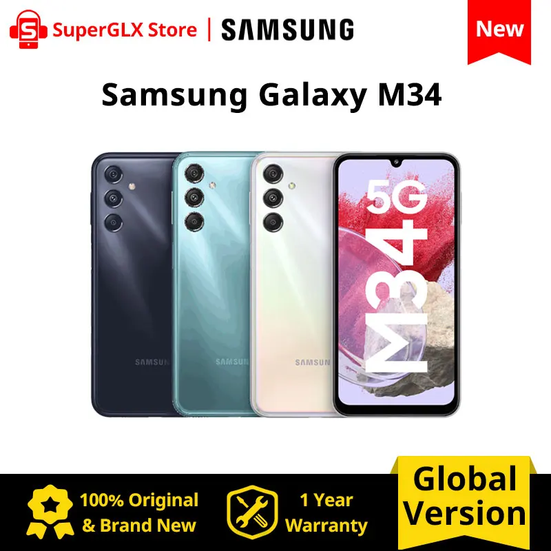 

Original Samsung Galaxy M34 5G Mobile Phone 6GB RAM 128GB ROM Exynos 1280 120Hz Super AMOLED Display Android13 6000mAh Battery