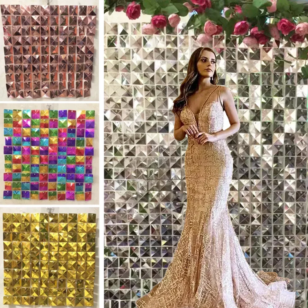 

New 12PCS 3D Diamond Sequin Wedding Backdground Decorations Shimmer Wall Backdrop Panels for Photo Booth Event Party 30x30cm