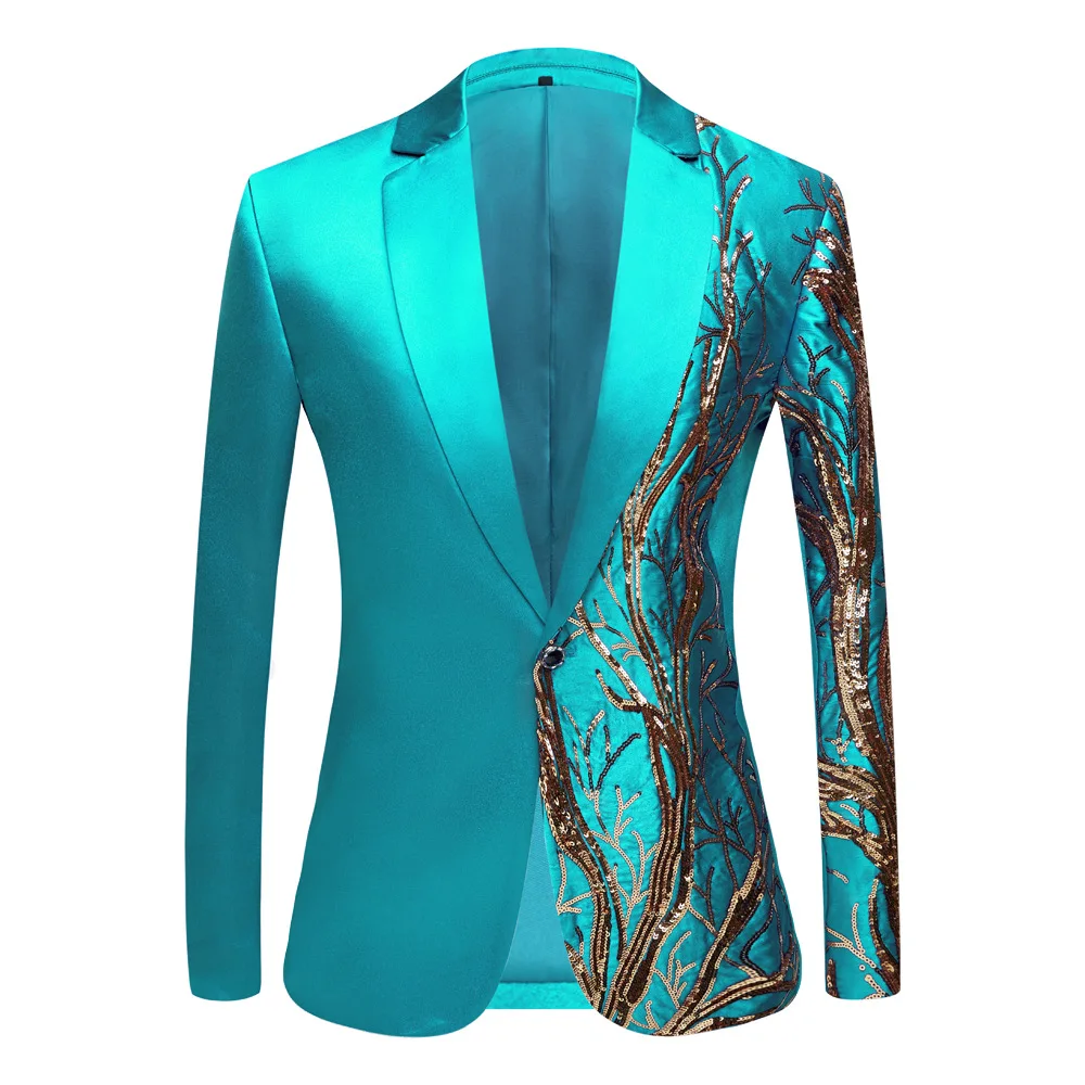

Men's Singer Host Stage Sequins Blazers Embroidery Shiny Party Blazer Shawl Lapel Slim Fit Wedding Groom Suit Jackets Plus Size