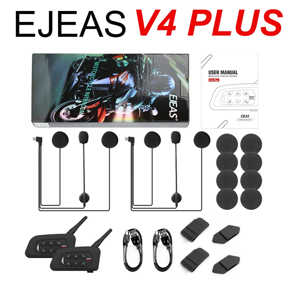 EJEAS V4 Plus 1500M Motorcycle Intercom Helmet Bluetooth Headset Intercom Waterproof FM Radio, Group Talking for 4 Riders TYPE-C
EJEAS V4 Plus 1500M Motorcycle Intercom Helmet Bluetooth Headset Intercom Waterproof FM Radio, Group Talking for 4 Riders TYPE-C