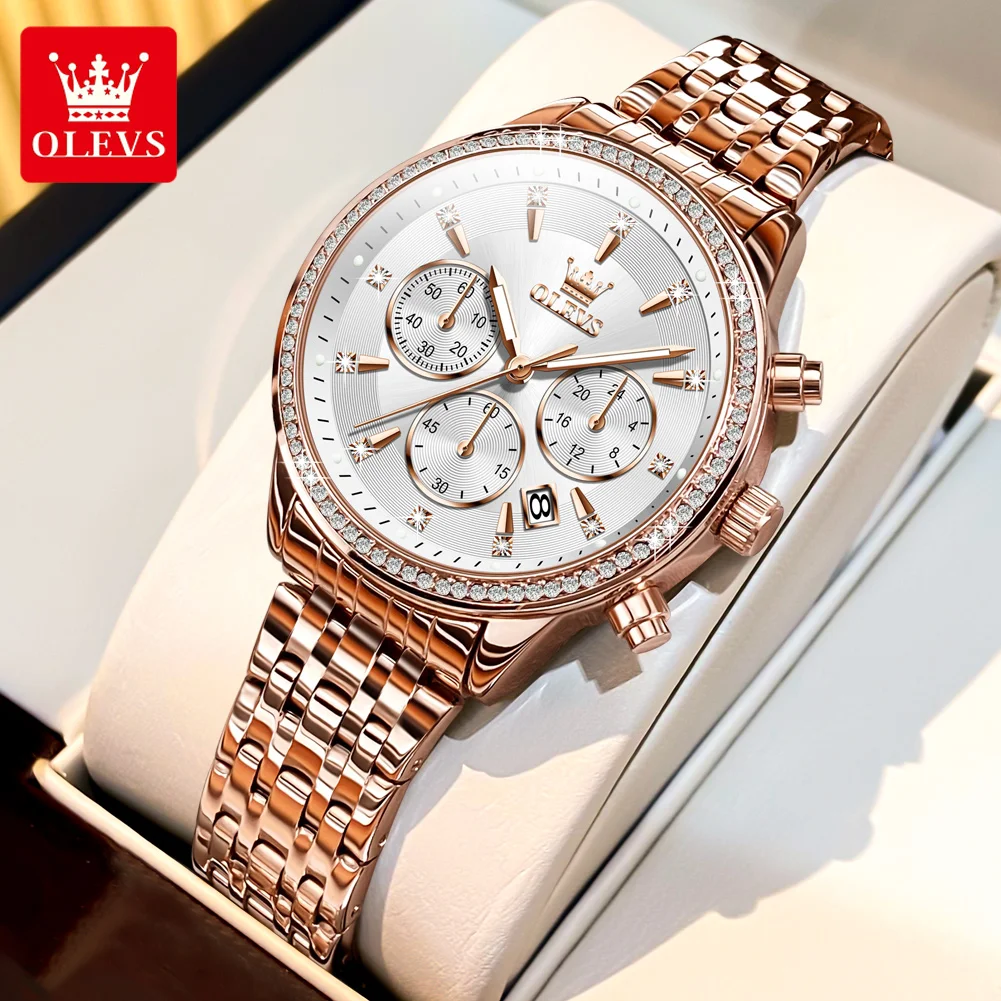 

Luxury Stainless Steel Ladies Bracelet Watches Gift Set Chronograph Date Water Resistance 30m Luminous Women Quartz Wrist Watch