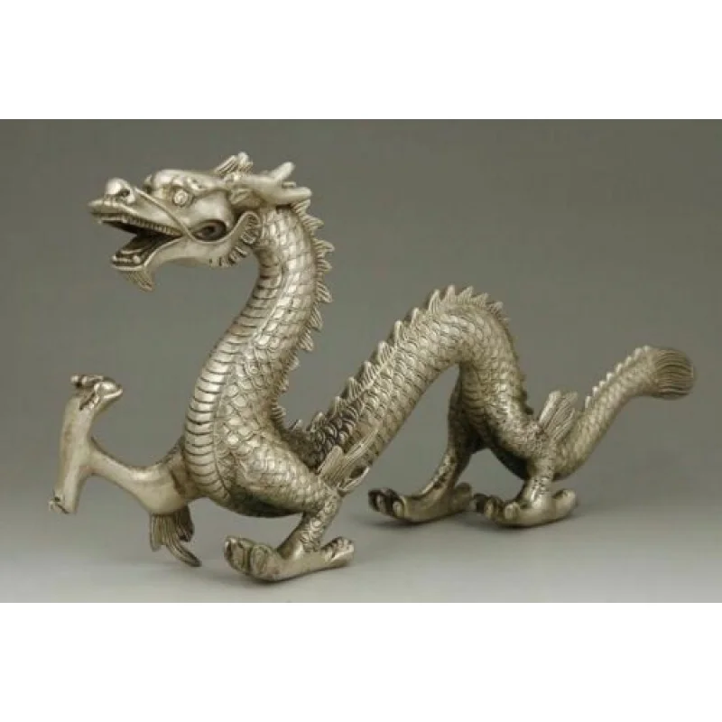 

CHINESE OLD BIG WHITE COPPER HANDWORK CARVING DRAGON STATUE