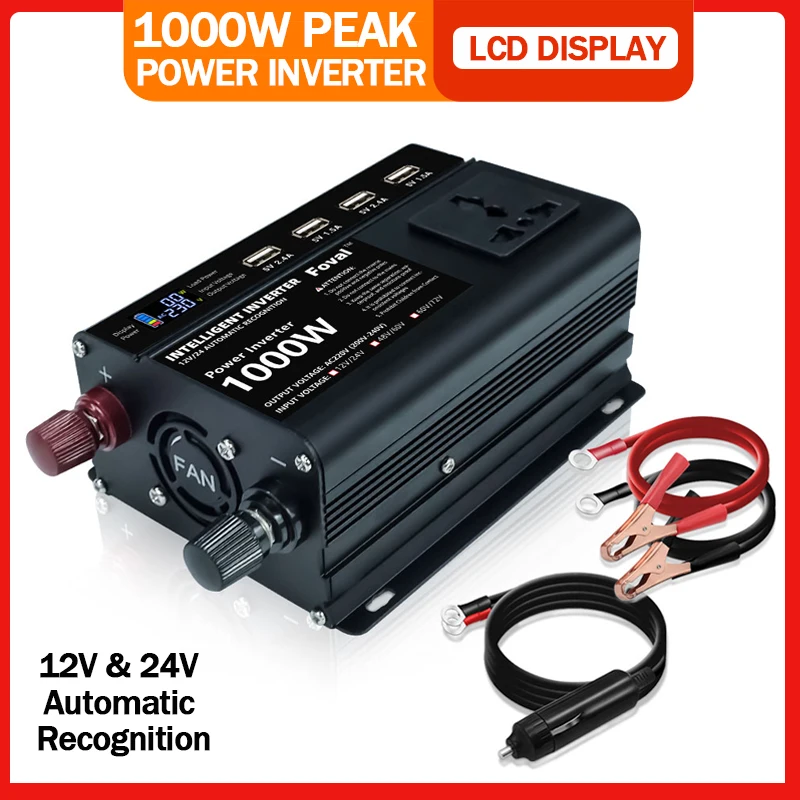 DC 12V And 24V To AC 220V Peak 1000W Power Inverter Dual Voltage LCD Display With 4 USB Universal Plug Cooling Fan Car Inverter
DC 12V And 24V To AC 220V Peak 1000W Power Inverter Dual Voltage LCD Display With 4 USB Universal Plug Cooling Fan Car Inverter