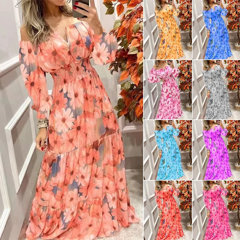 2023 Autumn Women One-shoulder Floral Print Long Sleeve Off Shoulder V Neck Waist Dresses Fashion Vintage Boho Maxi Female Dress
2023 Autumn Women One-shoulder Floral Print Long Sleeve Off Shoulder V Neck Waist Dresses Fashion Vintage Boho Maxi Female Dress
