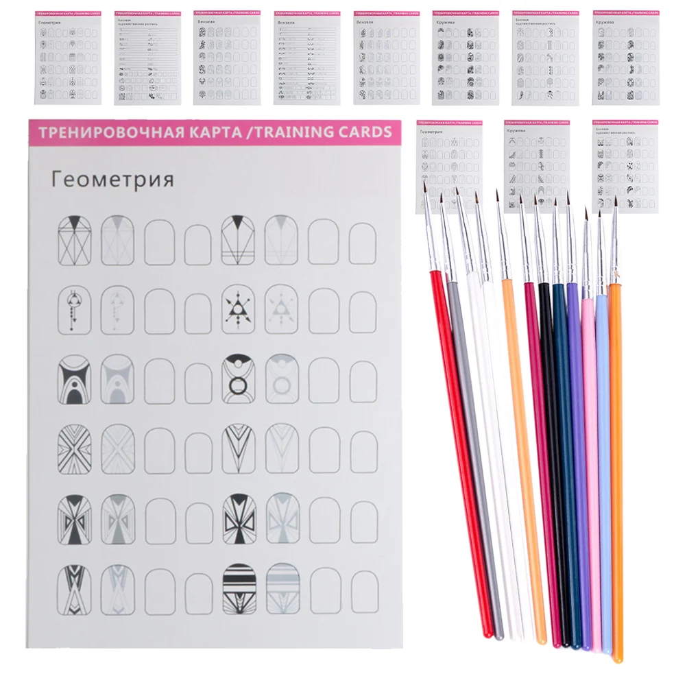 

Nail Art Practice Sheet 12Pcs Nail Art Book Design Practice With 12Pcs Nail Liner Pen Lines Drawing Painting Template Learning