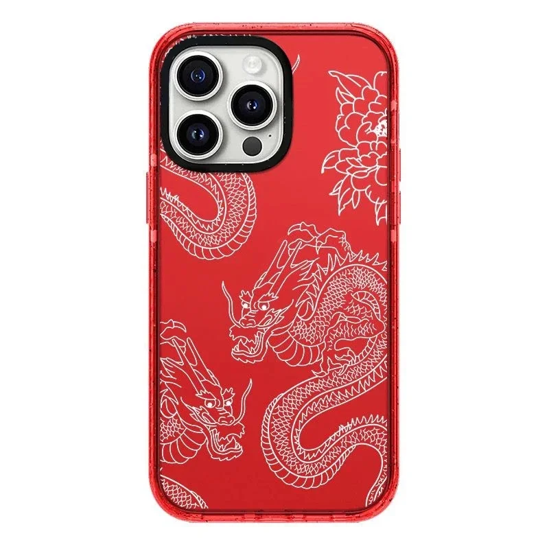 

2.0 Version Acrylic Upgrade Border Dragon Red Phone Case Cover for IPhone 11 12 13 14 15 Pro Max Case for IPhone 15 Pro Max