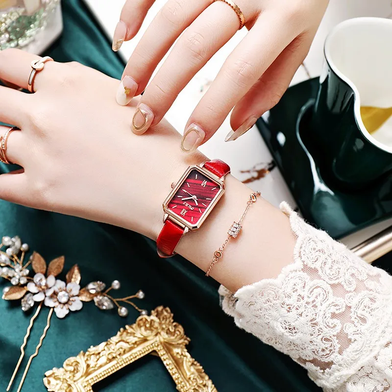 

Ladies Rectangle Wristwatch Retro Scale Dial Leather Bracelet Womens 2024 Elegant Analog Quartz Wrist Watch For Gift Relojes