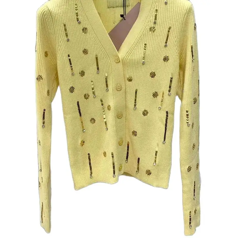 Runway Female Cashmere Kniited Cardigans Fashion V-Neck Sequin Studded Beads Slimming Short Tops Clothing Women High End Sweater
Runway Female Cashmere Kniited Cardigans Fashion V-Neck Sequin Studded Beads Slimming Short Tops Clothing Women High End Sweater