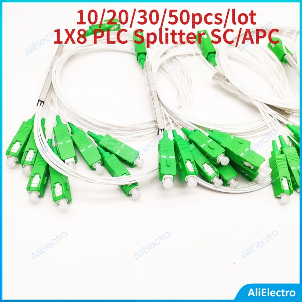 

10/20/30/50pcs/lot SC/APC 1X8 PLC Splitter 0.9mm Steel Tube 1m Fiber Optic Splitter 1*8 White/Color Optical Fiber Connector