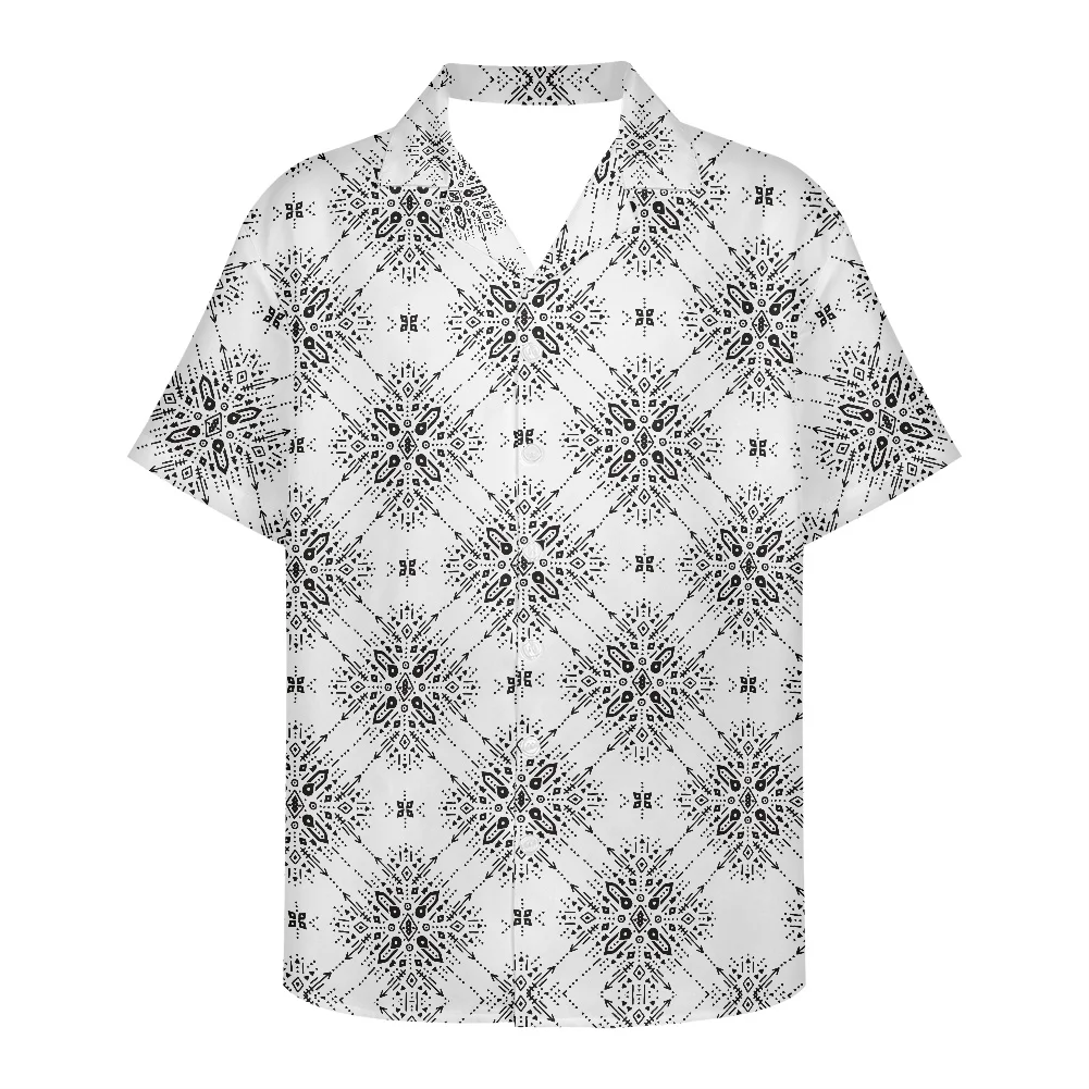 

HYCOOL Polynesian Tribal Men Casual Shirt Traditional Tattoos Printed Short Sleeve Button Down Summer Party White Hawaiian Shirt
