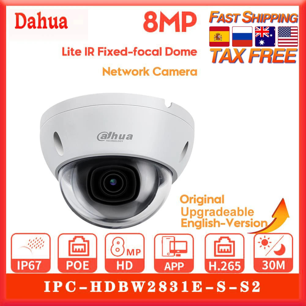 Original Dahua 8MP H.265+ IP Camera IP67 IK10 IR 30M IVS WDR IK10 POE Built-in SD Card Slot Starlight Dome Network Camera
Original Dahua 8MP H.265+ IP Camera IP67 IK10 IR 30M IVS WDR IK10 POE Built-in SD Card Slot Starlight Dome Network Camera