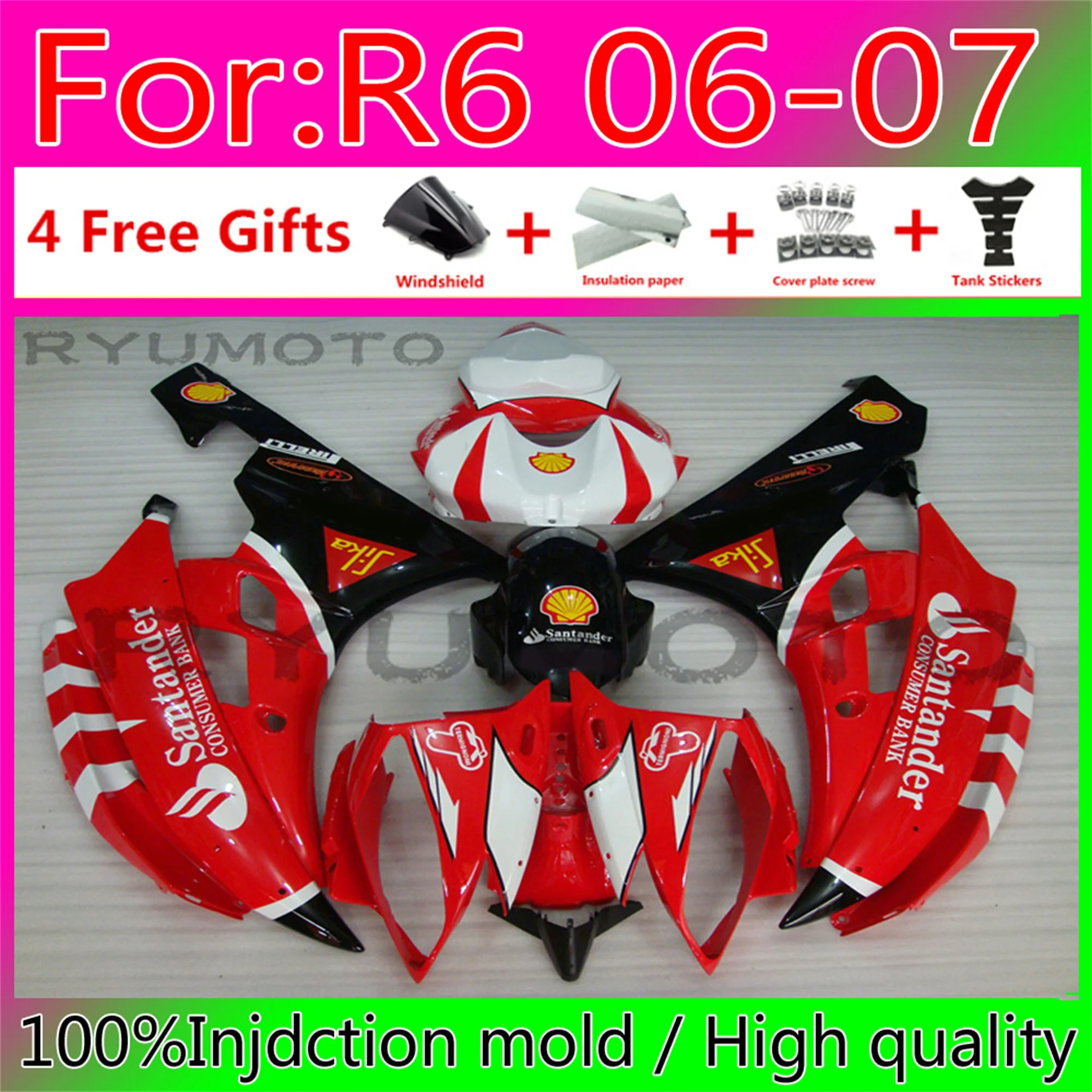 New Injection Mold YZF R6 06 Motorcycle Fairing bodywork Kits YZF600 R6 07 Abs for YAMAHA YZFR6 2006 - 2007
New Injection Mold YZF R6 06 Motorcycle Fairing bodywork Kits YZF600 R6 07 Abs for YAMAHA YZFR6 2006 - 2007