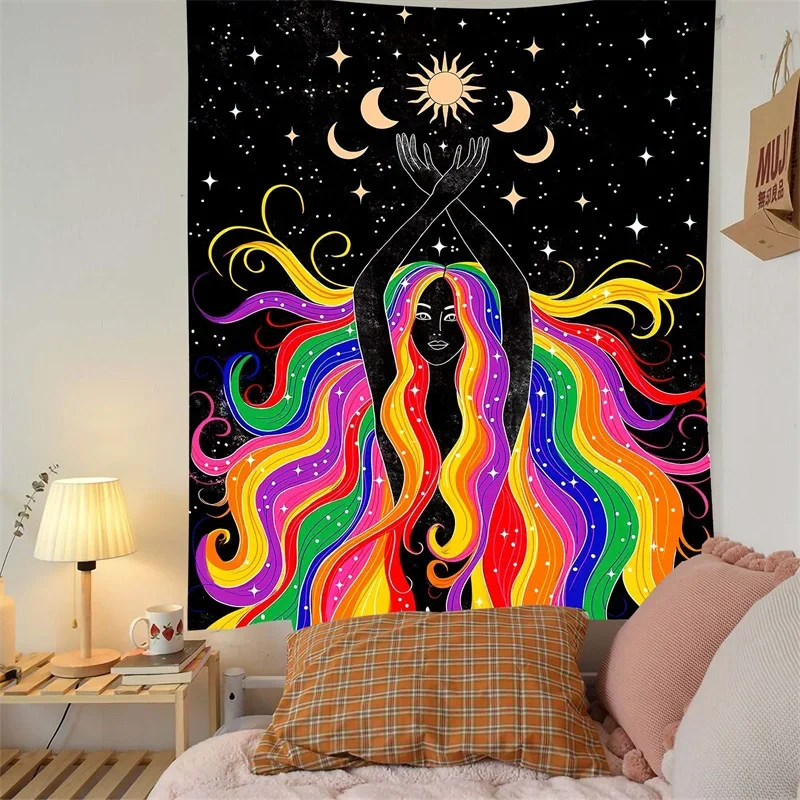 Moon Phase Girl Tapestry Decor Energy